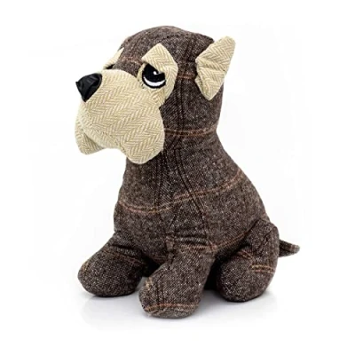 Image of Carousel Home Winston Dog Doorstop Puppy Shaped Door Stop Novelty Indoor Herringbone Tartan Fabric Animal Decorative Weighted Stopper 1.5kg