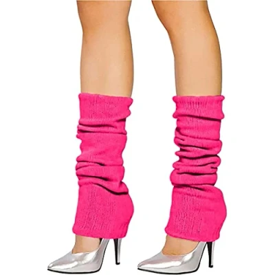 Image of The Fancy Dress Angies Fashion Luxurious Ladies 80&#039;s Dance Plain Ribbed Leg warmers Neon in Hot Pink 12 Colours (Pink)