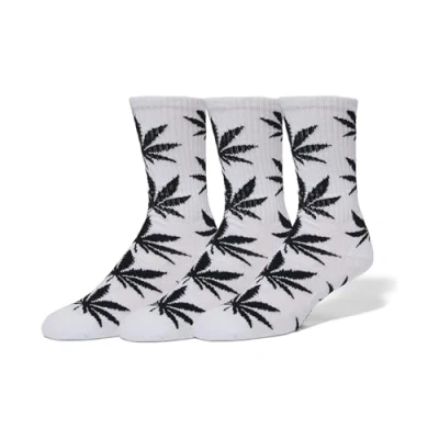 Image of HUF Set 3 Pack Plantlife Socks Marijuana Leaf Print, White, One size