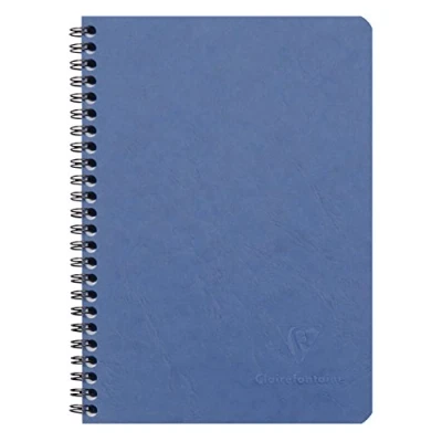 Image of Clairefontaine Ref 785324C Age Bag Wirebound Notebook (100 Pages) A5 Size, Squared Rulings, 90gsm Brushed Vellum Paper, Pocket for Loose Documents Blue Cover