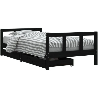 Image of vidaXL Kids Bed Frame with Drawers Black 90x190 cm Solid Wood Pine