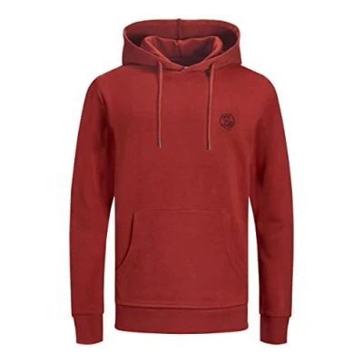 Image of JACK &amp; JONES Herren JJEBASIC Logo Sweat Hood, Red Dahlia/Black, L