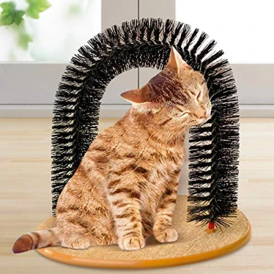 Image of DEENZ CAT SELF GROOMING &amp; MASSAGING TOY REMOVES LOOSE FUR ARCH SCRATCHER PET SOFT COMFORTABLE BRISTLES SCRATCHING GROOMER WITH MAT (PACK OF 1)