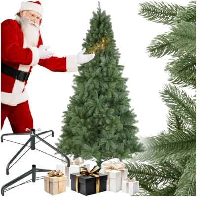 Image of tectake® Artificial Christmas Tree in Lush Green with Lifelike Pine Needles &amp; Bendable Branches, Quick Setup, Realistic Foldable Steel Stand, Allergy Friendly Xmas 230 cm
