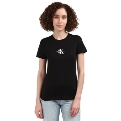 Image of Calvin Klein Jeans Monologo SLIM TEE Basic Tshirt, Women&#039;s, Size: XS, Black