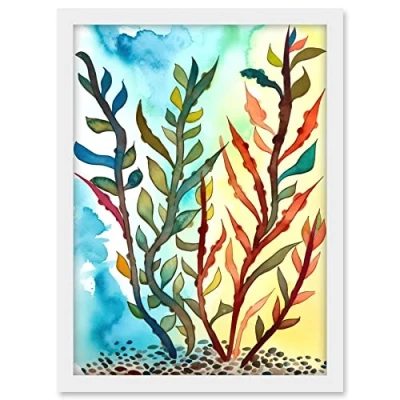 Image of Artery8 Seaweed Sea Floor Folk Art Artwork Framed A3 Wall Print