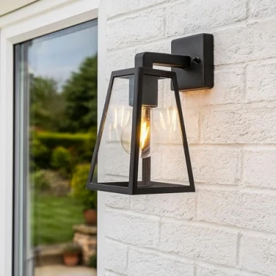 Image of CGC Lighting Outdoor Outside Wall Light Mains Power Aluminium Traditional Lantern LED IP44 E27 (Black)