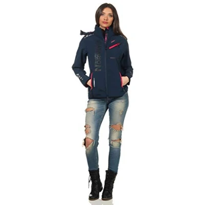 Image of Geographical Norway Reine Lady Women&#039;s Waterproof Outdoor Softshell Hooded Jacket Windproof Activities Hiking Skiing Autumn Winter Spring (Marine pink XL)