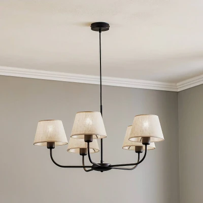Image of TK Lighting Chicago chandelier, 5 bulb linen shades