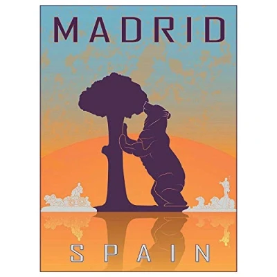 Image of Wee Blue Coo Travel Tourism Madrid Spain Bear Madrono Tree City Symbol Art Print Poster Wall Decor 12X16 Inch