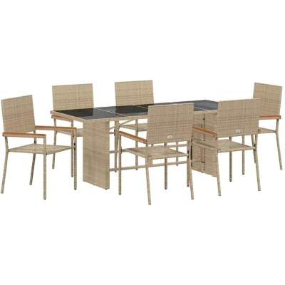 Image of 7 Piece Garden Dining Set Beige Poly Rattan vidaXL