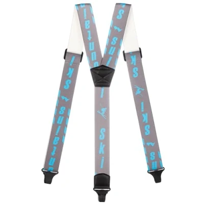 Image of Olata Adjustable Ski Salopette Braces/Suspenders (Grey/Blue) 4cm (Adult). Y Shape (Plastic Clips)