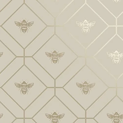 Image of Holden Decor Honeycomb Bee Taupe Wallpaper 13082 Metallic Geometric