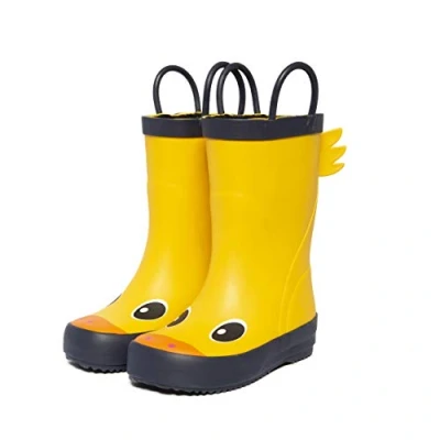 Image of Childrens Child Wellies Girls Boys Kids Animal Wellington Boots RUBBER Lined (Yellow Duck, UK Footwear Size System, Toddler, Numeric, Medium, 9)