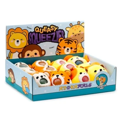 Image of Puckator Queasy Squeezies Adoramals Lion, Giraffe, Monkey, Tiger Plush Squeezy Toy