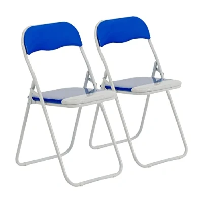 Image of Harbour Housewares Blue/White Padded, Folding, Desk Chair Pack of 2