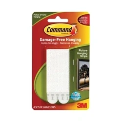 Image of Command Large Picture Hanging Strips, Adhesive Strips 4 Pairs (8 Strips), White Damage Free For Pictures, Frames and Mirrors, Wall Décor Signs Holds up to 7.2 kg