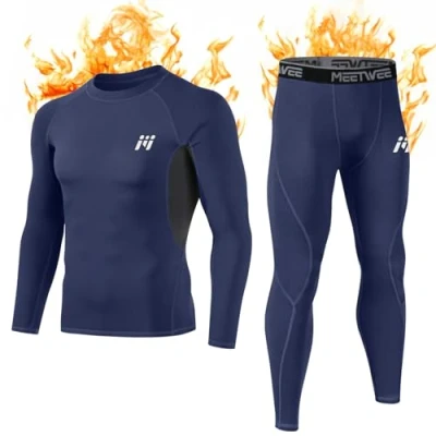 Image of MEETWEE Men’s Thermal Underwear Set, Winter Long Sleeve Base Layer Quick Dry Johns Compression Suit for Workout Skiing Running Hiking Blue