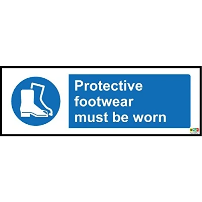 Image of Protective Footwear Must be Worn Safety Sign 1.2mm Rigid Plastic 300mm x 100mm