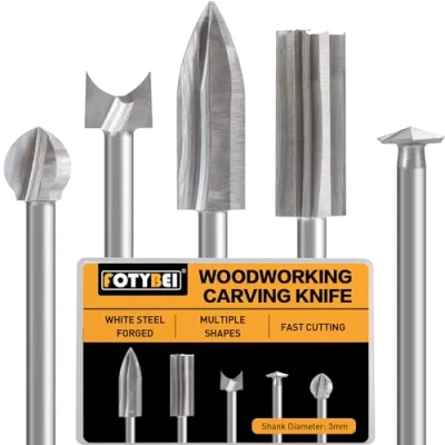 Image of Wood Carving Bits Set Compatible with Dremel Rotary Tool, 5PCS Different Woodworking Bits, Tools 1/8 Shank for DIY Engraving Drilling Micro Sculpture