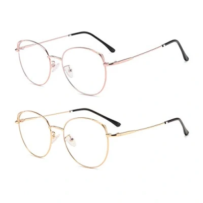 Image of Dollger Blue Light Filter Glasses Anti Computer Cat Eye No Prescription Metal Frame Pc Gaming Bluelight Uv Blocking Ladies Rose+Gold