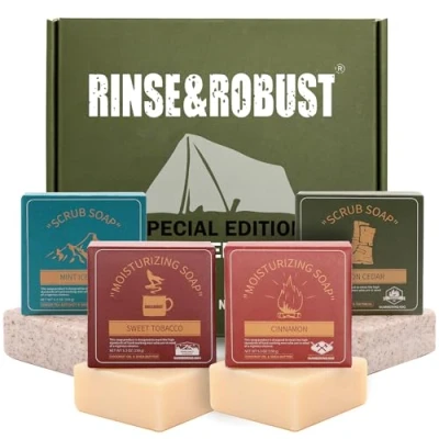 Image of Mens Bar Soap 4Pcs Natural Set Cleansing Moisturizing&amp;Exfoliating Scrub Gift Travelling for Men Face Body Beard Wash 5.3 oz of 4 Bars Valentines Gifts Him
