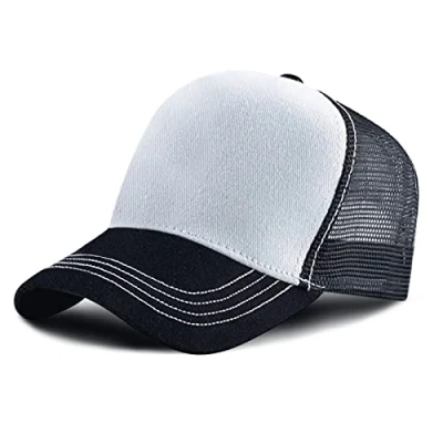 Image of Baseball Cap for Men Women,5 Panel Adjustable Plain Trucker Mesh Back Sports Casual Summer Sun Hat Unisex (White Black, One Size)