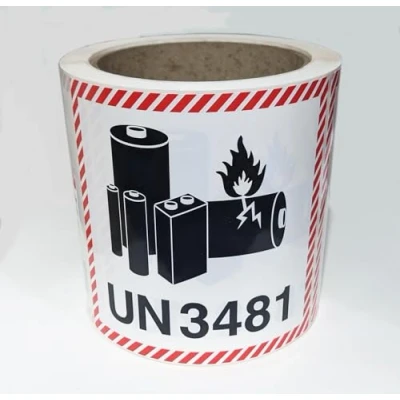 Image of Lithium Battery Label UN 3481 Batteries UN3481 Roll of 250 Self Adhesive Labels Stickers