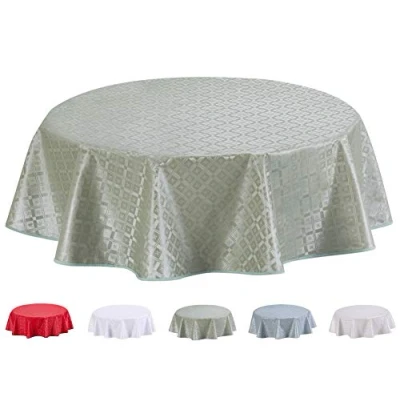 Image of Home Direct Round Embossed Oilcloth PVC Wipe Clean Tablecloth Table Cover 155cm 61&quot; Sage Green