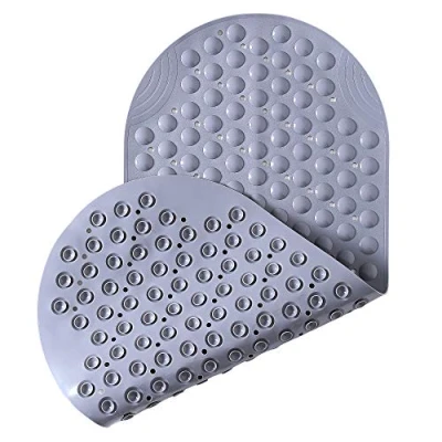 Image of Bathsafe Long Non Slip Bath Mat NEW Oval Patented Shower Stall Machine Washable Bathtub Mats with Suction Cups and Drain Holes,88x40CM,Gray