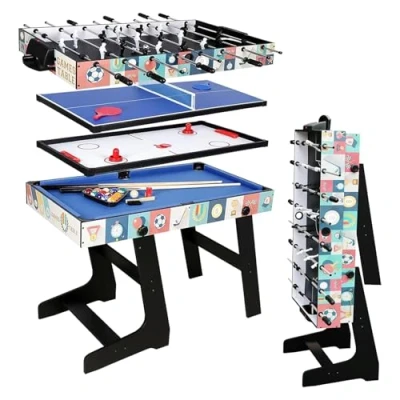 Image of HLC 4 IN 1 Multi Sport Game Combination Table Set for Kids Pool Table, Foosball Table,Ping Pong Slide Hockey Family Parent child Interactive (4ft, 1.2m)
