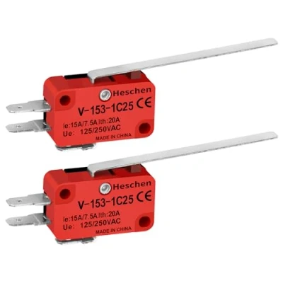Image of Heschen Micro Switch, V 153 1C25, SPDT, Long Hinge Lever, 20A 250VAC, 2 Pack