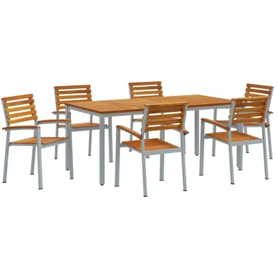 Image of vidaXL 7 Piece Garden Dining Set Solid Wood Acacia and Metal