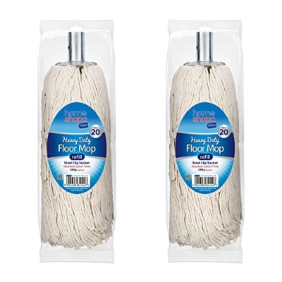 Image of Homeshopa Mop Heads Replacement, Cotton with Metal Push in Socket, Super Absorbent Refill Head, Heavy Duty for All Around Floor Cleaning (Size 20, Pack of 2)