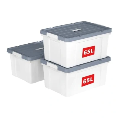 Image of Cetomo 65L*3 Storage Boxes, Carry Plastic Box with Lids, Organizing Container Handle and Secure Latching Buckles, Stackable, Nestable, Tote Bin for Home Office Clothes, 65L 3Pack, White