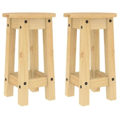 Image of vidaXL Solid Wood Pine Bar Stools Rustic Honey Waxed Finish, 30cm Diameter, No Back Kitchen/Dining Seating, 2 pcs Set