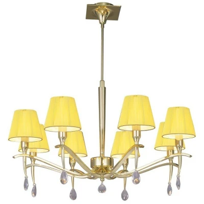 Image of Siena Ceiling Pendant Round 8 Light E14, Polished Brass with Amber Cream Shades And Clear Crystal