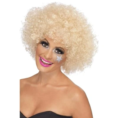 Image of Smiffys 70s Funky Afro Wig, Blonde 120g, 1970&#039;s Disco Fancy Dress, 1970s Dress Up Wigs