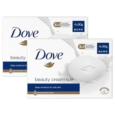 Image of Dove Orginal Beauty Cream Bar 3 in 1 Cleanses, Moisturises and Nourishes Sulphate Free Bath Soap for Soft Smooth Skin, Suitable Daily Use, 2 Pack (4x90g)