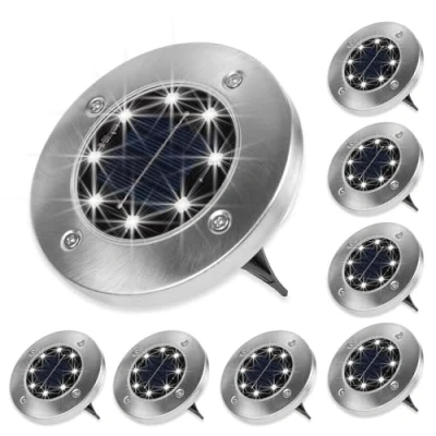 Image of ASAB 8 Pack Solar Ground Lights IP65 Waterproof and Rechargeable Path with LEDs 800mAh Capacity Easy Setup Steel Case Outdoor Garden Walkway Lawn Patio Decking