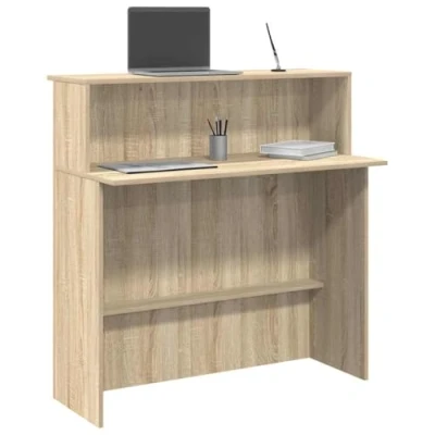 Image of vidaXL reception desk sonoma oak modern office furniture with integrated storage 100x50x103.5 cm engineered wood for office, hotel, clinic, salon use