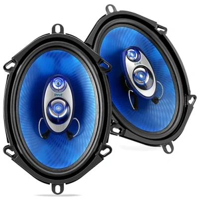 Image of Pyle 3 Way Car Speakers, 300 Watt Door 10 x 15cm Universal Stereo Coaxial Speaker, Quick Replacement Vehicle Door/Side Panel Mount Compatible, 4 Ohm, Blue, 2pc