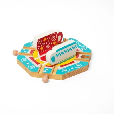 Image of Bigjigs Rail Tea Cup Turntable Revolving Wooden Fairground Ride Train Accessory, Kids Trains &amp; Railway Accessories, Sustainably Made, Toddler Gifts For 3 Years Old +