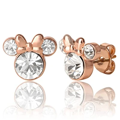 Image of Disney Womens Minnie Mouse Birthstone Stud Earrings Jewelry Jewelry, Crystal