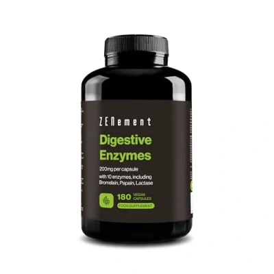 Image of Digestive Enzymes 10 Including Bromelain and Papain, High Concentration 200mg per Capsule 180 Vegan Capsules Suitable for All Diets No Additives, Gluten Free