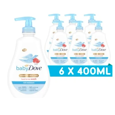 Image of Baby Dove Rich Moisture Head to Toe Wash Gentle &amp; Nourishing Hair and Body for Babies, Tear Free Formula, Delicate Fragrance, Keeps Skin Soft, Ideal Newborns 400ml, Pack of 6