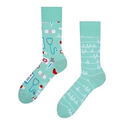 Image of Dedoles Unisex Socks for Women, Men &amp; Kids Cotton Funny Designs Football Bicycle Horses Plants Firefighter Gift Mismatched, Design: Hospital and Medical, Colour: Blue, Size: 5 7.5 W / 6 8 M UK