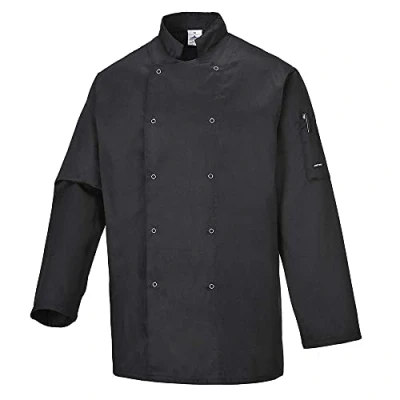 Image of Portwest Suffolk Chefs Jacket L/S, Size: L, Colour: Black, C833BKRL