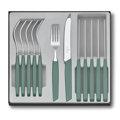 Image of Victorinox Modern Cutlery Set, Complete, 12 Pieces, Extra Sharp Knives, Forks, Spoons, Dishwasher Safe, Sage