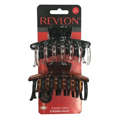 Image of Revlon Strong Hold Hair Claw Clips, Brown/Black, 2 Count (Pack of 1)